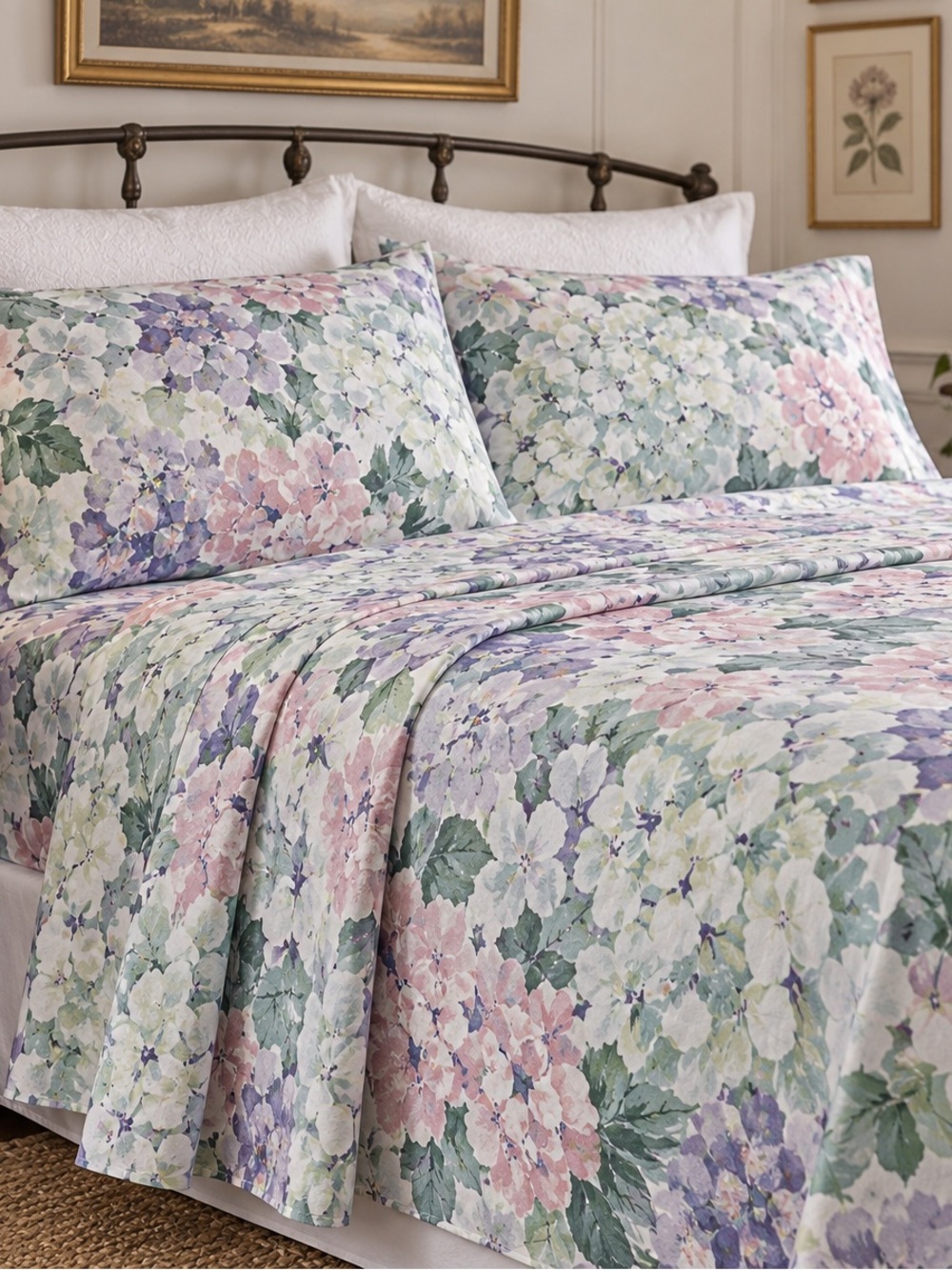 Vintage Cannon Monticello King Sheet Set NIP Floral Hydrangea Cottagecore New